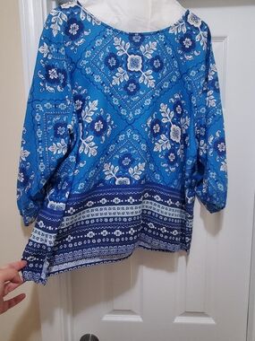 GUC Size Xl Johnny Was Bright Blue Floral Bandana-Print Shirt